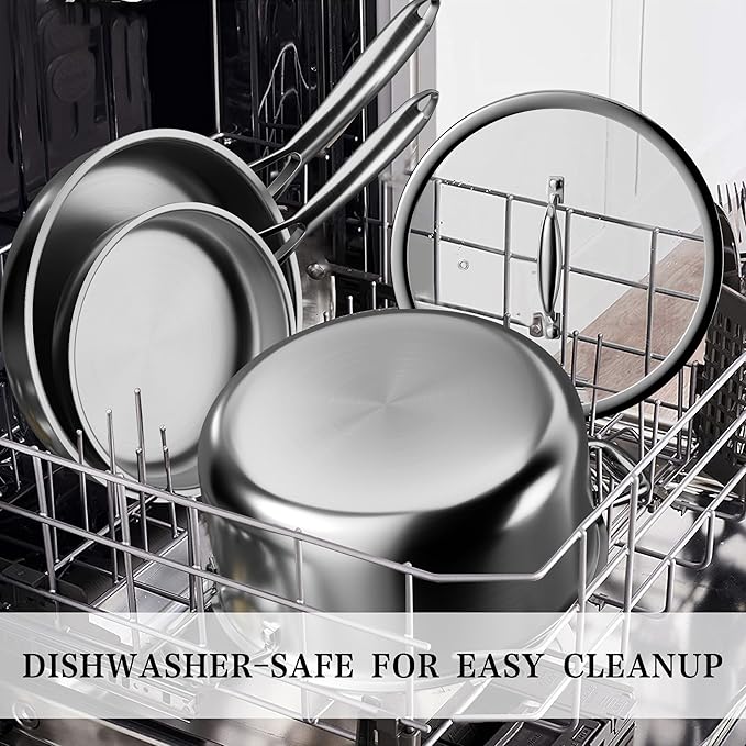 Stainless Steel Cookware Set - VONIKI Tri-ply Stainless Pots And Pans Set with Steamer Basket, Non Toxic Induction Cookware, Kitchen Cookware Sets PFOA & PTFE Free, Dishwasher and Oven Safe - Image 8