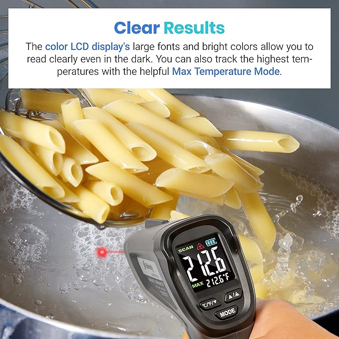 Etekcity Temperature Gun Infrared Thermometer -58°F 1130°F, Digital Laser Heat Gun with Adjustable Emissivity & Max Measure for Pizza Ovens, Griddles, Meat, Refrigerators, Engine, HVAC, Kitchen & Pool - Image 5