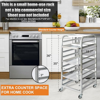 lopeztek 10-Tier Quarter & Half Sheet Pan Rack - Bread Baking Speed Rack for Cooling, Bakery Stand with wheels for Bun Pan Tray, Home Kitchen Tiered Rolling Cart for Oven(for 1/2 & 1/4 Sheet) - Image 2
