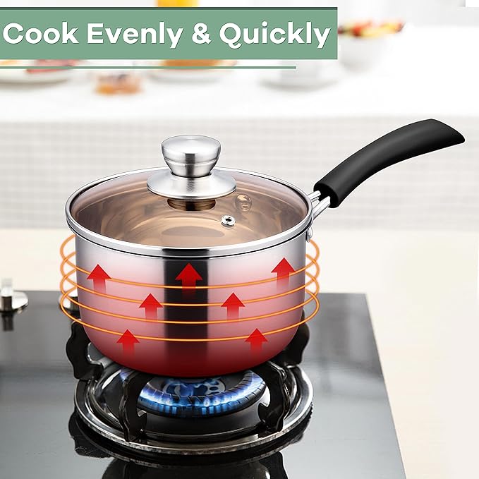 Herogo 1 Quart Saucepan with Lid, 18/10 Stainless Steel Small Sauce Pan Pot, 1Qt Saucepan for Gas Electric Stove Top Camping, Healthy & Rust Free - Image 6