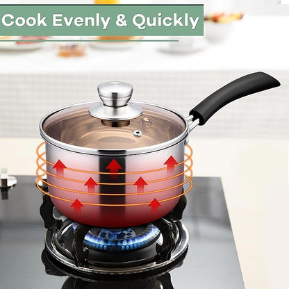 Herogo 1 Quart & 2 Quart Saucepan Set with Lid, 18/10 Stainless Steel Sauce Pan Pot, 2Qt 1Qt Saucepan for Home Kitchen Restaurant, Dishwasher Safe - Image 7