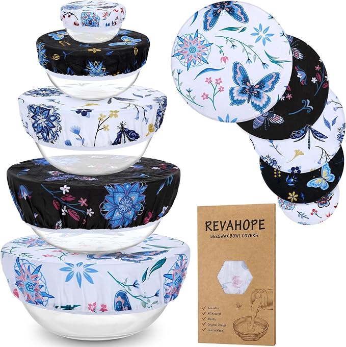 5-Size Reusable Beeswax Bowl Covers for Bread Proofing, Cotton Cloth Flexible Beeswax Wraps for Food Storage(Butterfly) by Revahope