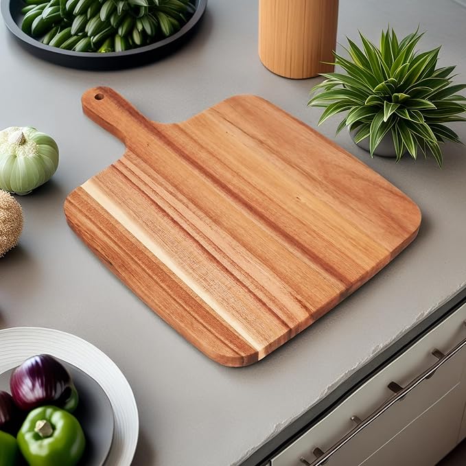 ZeQi Acacia Wood Cutting Board with Handle 14''X10'' / Charcuterie Board/Serving Board/Cheese, Bread, Vegetables & Fruits Serving Board - Image 4