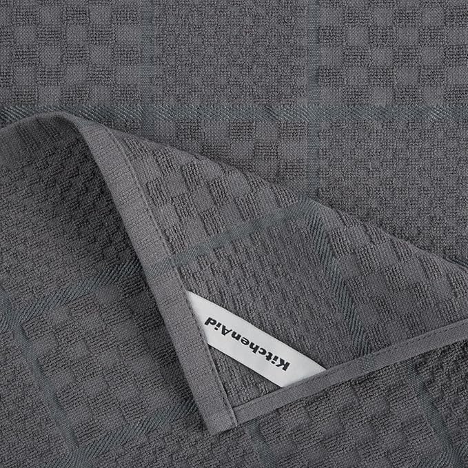 KitchenAid Quilted Cotton Terry Cloth Oven Mitt, Pot Holder, Kitchen Towel 4-Pack Set, Heat Resistant, Silicone Grip, Gift Set, Charcoal Grey, 16"x26", 7"x13" & 7"x10" - Image 8