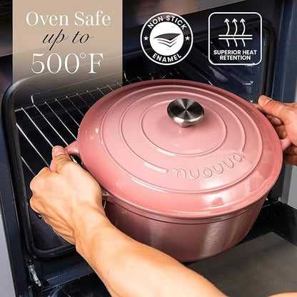 Nuovva Enamelled Cast Iron Dutch Oven Pot with Lid 6.4 Quart Non Stick Casserole Pot – Heavy Duty & Oven Safe up to 500° F for Bread Baking, Braising, Stews, Roasting – 28cm Pink - Image 5