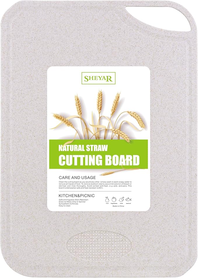Cutting Board for Kitchen,Wheat Straw Fiber Cutting Board, Dish Washer Safe, w/Juice Grooves for Meat, Veggies,Easy Grip Handle, Non-slip Surface,Eco-friendly,Serveware Accessories(15.3‘x10.6‘）