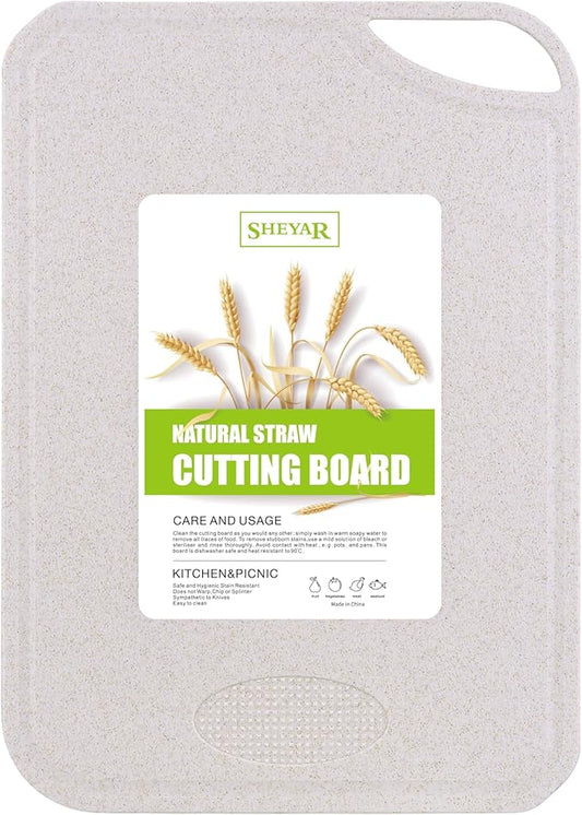Cutting Board for Kitchen,Wheat Straw Fiber Cutting Board, Dish Washer Safe, w/Juice Grooves for Meat, Veggies,Easy Grip Handle, Non-slip Surface,Eco-friendly,Serveware Accessories(15.3‘x10.6‘）