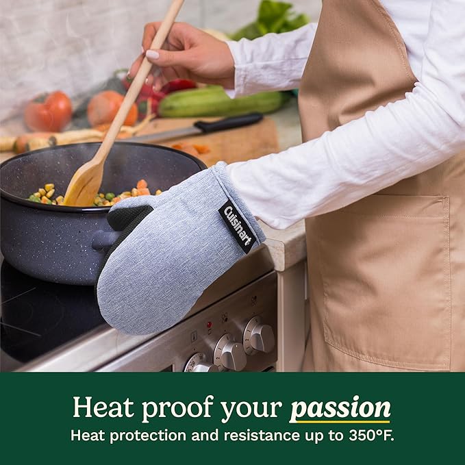Cuisinart Mini Oven Mitts – 5.5” x 7” Heat-Resistant Kitchen Mitts for Oven with Non-Slip Neoprene Palm, Cotton Filling, and Fabric Loop – Durable Oven Mitt Set for Cooking & Baking (Chambray) - Image 3