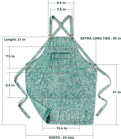 Denim Apron with Pockets for Hair Stylist Gardening Craftsmen Barista Women Hairdresser Jean Work Apron Cross Straps