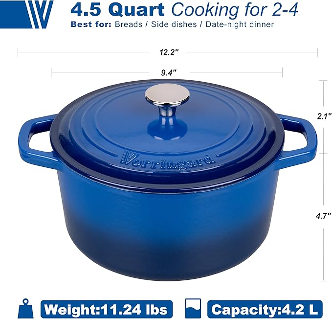VORRINGARD Enameled Cast Iron Dutch Oven Pot with Lid, for Bread Baking, Round Bread Oven- include Sourdough Bread Baking Supplies Set, 4.5QT, Blue - Image 2