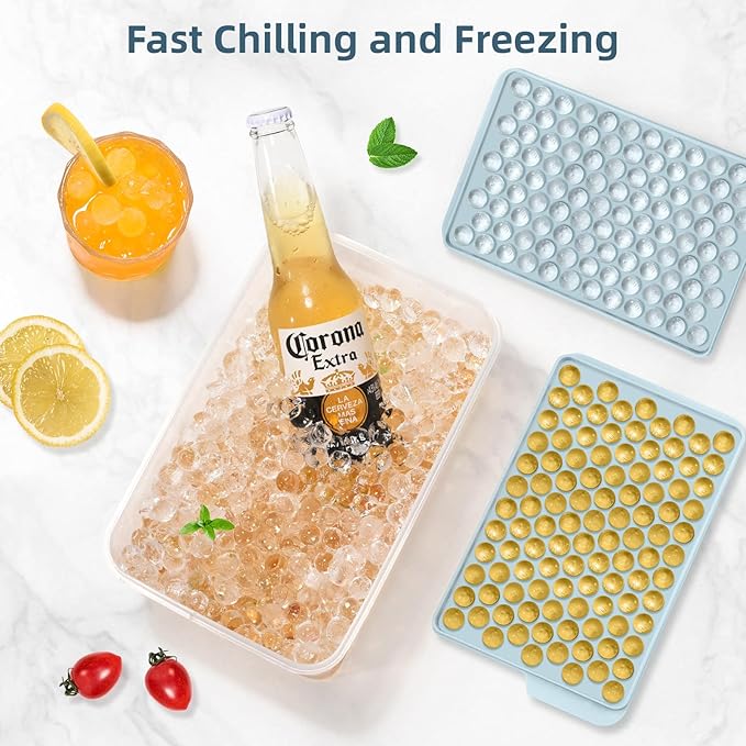 WIBIMEN Mini Ice Cube Trays, 0.55” Tiny Pebble Ice for Iced Coffee & Cocktails, Fast Chill, Easy Twist Release, Stackable with Lid & Storage Bin (4 Pack, Blue) - Image 4