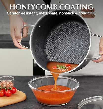 KOCH SYSTEME CS Triply Stainless Steel Pot 6 Quart, Nonstick Hybrid 18/10 Stainless Steel Stock Pot with Lid, Nonstick Cooking Pots with Honeycomb Interior, Compatible with All Cooktops, Oven Safe - Image 2
