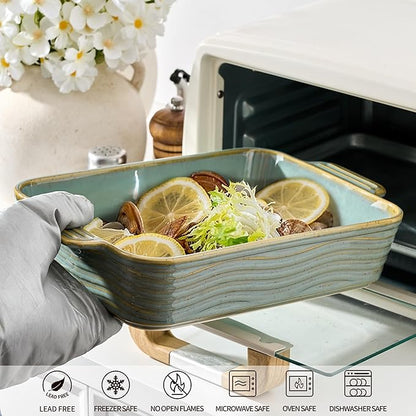 Ceramic Baking Dish Set of 3, Casserole Dishes for Oven, Square Porcelain Bakeware Set with Handles, Lasagna Baking Pan for Cooking, Perfect for Baking and Serving, Housewarming, Halloween, Thanksgiving, Christmas, New Year- Green - Image 2
