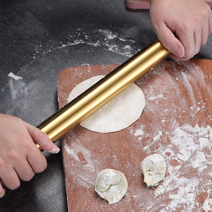 Berglander Gold Rolling Pin, 16.7 Inches Stainless Steel Matte Finish With Gold Titanium Plating Rolling Pin For Baking, Pizza, Dough, Pie, Cookie, Essential Kitchen Utensil Gift Ideas For Bakers. - Image 8