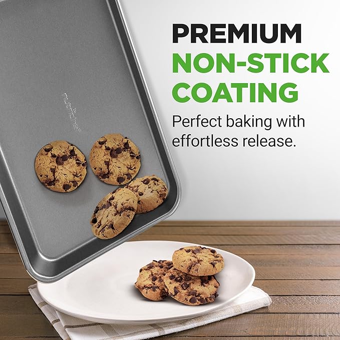 NutriChef 2-Piece Large & Medium Cookie Sheets for Baking - Non Stick Baking Sheet for Cookies, Sheet Cakes & Roasting - Dishwasher Safe - Gray - Image 6