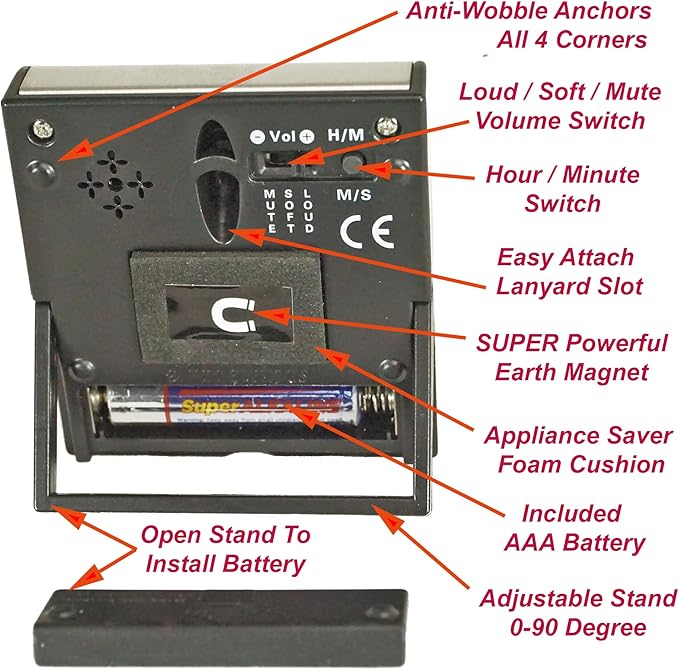 Elegant Digital Kitchen Timer, Stainless Steel Model eT-78, Displays 0-99 Min. or 0-99 Hr., Super Strong Magnet, Volume Switch for Mute/Soft/Loud Alarm, Auto Shut Off, Auto Memory by eTradewinds - Image 5