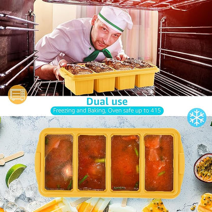 Ztomine Silicone Freezer Tray With Lid - Silicone Freezer Food Molds- Large Ice Cube Tray,Silicone Freezer Container,Freeze & Store Soup, Sauce, Broth,Leftovers - Makes 4 Perfect 1 Cup - Image 3