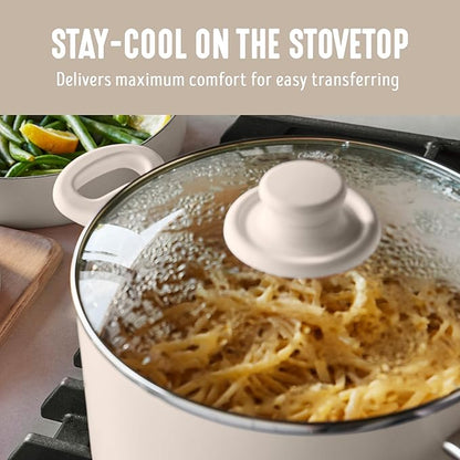 GreenLife 6QT Ceramic Nonstick Stockpot with Glass Straining Lid, PFAS-Free, Dishwasher Safe, Stay-Cool Handles, Oven Safe to 350°F, Wobble-Free Base, Even Heating, Taupe - Image 3