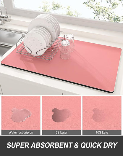 Rnivvi Dish Drying Mat for Kitchen Counter, 12 x 19" Super Absorbent Drainer Pad Easy Clean Dish Rack Pad, Non-Slip Heat Resistant Coffee Bar Mats for Coffee Machine Station Accessories, Rose Pink - Image 3
