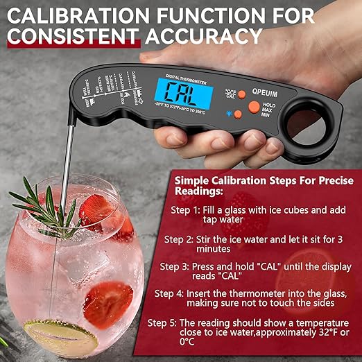 Meat Thermometer Digital, Instant Read Food Thermometer, Waterproof Food Thermometer with Backlight for Grilling and Cooking, BBQ, Deep Fry, Turkey, Candy, QPEUIM-Black