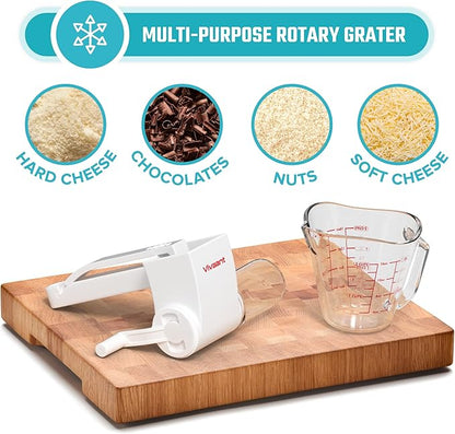Vivaant Parmesan Cheese Grater Hand Crank, Restaurant-Grade Rotary Cheese Grater Handheld Italian Style with 2 Stainless Steel Drum Blades is Dishwasher Safe & Easy to Clean - Image 3