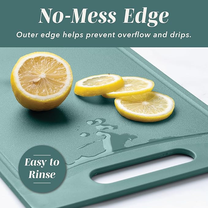 COOK WITH COLOR Non-Slip Cutting Board Set – Kitchen Essentials with Easy Grip Handle for Meat, Veggies, and Fruits, 3 Cutting Boards, Teal - Image 4