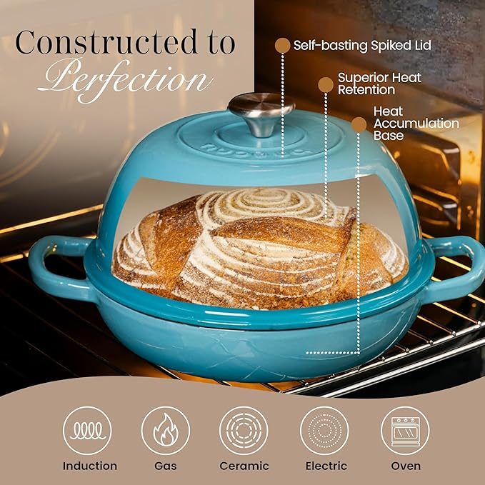 Enamelled Cast Iron Dutch Oven Pot – Dutch Oven For Sourdough Bread Baking – Cast Iron Bread Pot – Blue, 6 Quarts, 26cm – by Nuovva - Image 3