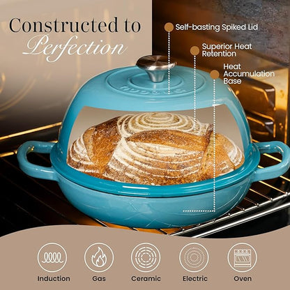 Enamelled Cast Iron Dutch Oven Pot – Dutch Oven For Sourdough Bread Baking – Cast Iron Bread Pot – Blue, 6 Quarts, 26cm – by Nuovva - Image 3