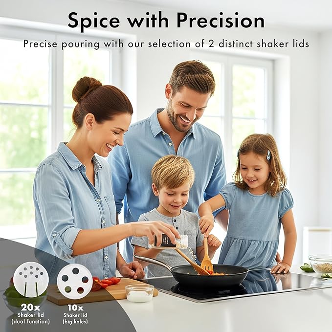 EDELHAUS Glass Spice Jars with Label and Black Lids (24 x 4oz) Spice Containers with 240 Labels, Shaker Inserts, Steel Funnel, Empty Square Empty Square Seasoning Organizer - Image 4