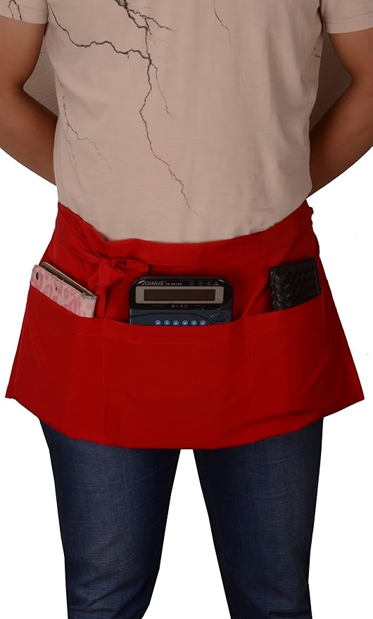 Resist water 3 big Pockets Waist Server Apron Kitchen Restaurant Unisex Half Aprons - Image 4