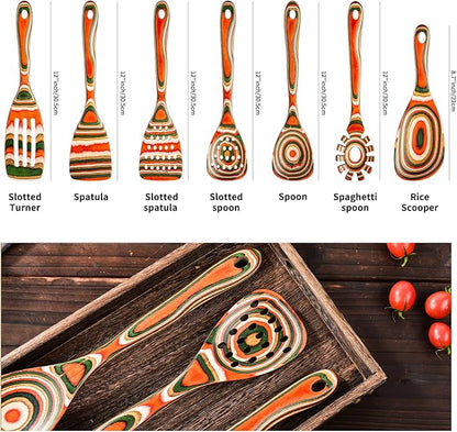 Gudamaye Pakkawood 7-Piece Red Wooden Cooking Utensils, Wooden Spoons for Cooking,Wooden Spoon Set, Wooden Kitchen Utensil set, Pakkawood kitchen Utensils for Serving, Bridal Shower Gifts - Image 2