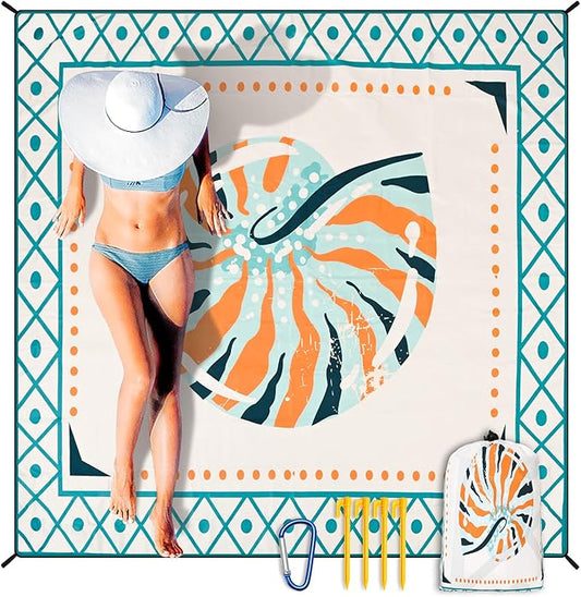 HIHOHO Beach Blanket Waterproof Sandproof Extra Large Beach Mat 79" X 83"/120"x108"for 1-8 Adults Quick Drying Durable Outdoor Picnic Mat for Beach Travel Camping Hiking