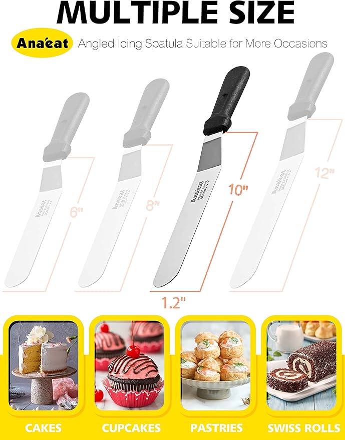Anaeat Icing Spatula, Professional Cake Angled Offset Spatula with 10" Stainless Steel Blade - Thickened Frosting Knife with Durable Plastic Handle for Cake Decorating, Pastry & Baking - Image 6