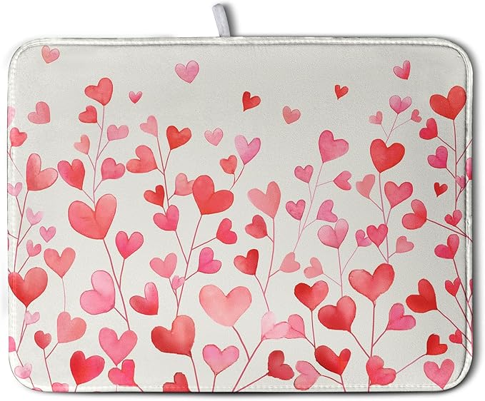 Valentines Pink Love Heart Dish Drying Mat Valentine Day Absorbent Microfiber Dish Drying Pad Heat Resistant Kitchen Counter Draining Mat Extra Large Dish Drainer Rack Mats 18x24 Inch by Kwlegh