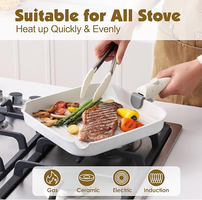 SENSARTE 17 Piece Pots and Pans Set, Nonstick Detachable Handle Cookware Set, Induction Kitchen Cookware Set with Removable Handle, Healthy Non Stick for RV, Dishwasher ＆ Oven Safe, PFOA Free (White) - Image 6