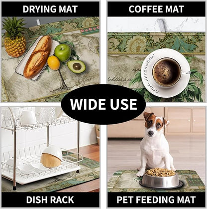 Palm Tree Kitchen Dish Drying Mat for Dishes 18x24 Inch Summer Vintage Tropical Leaves Green Jungle Plant Drying Mat Botanical Dish Drainer Mat Super Absorbent Dish Rack Pad for Coffee Bar Sinks - Image 7