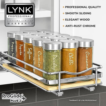 LYNK PROFESSIONAL® Élite™ Pull Out Spice Organization for Cabinets - 6-3/8 inch Wide – Spice Rack for Inside Cabinets – Wood/Chrome - Sliding Spice Rack Organizer for cabinet – Spice Rack - 1 Tier - Image 2