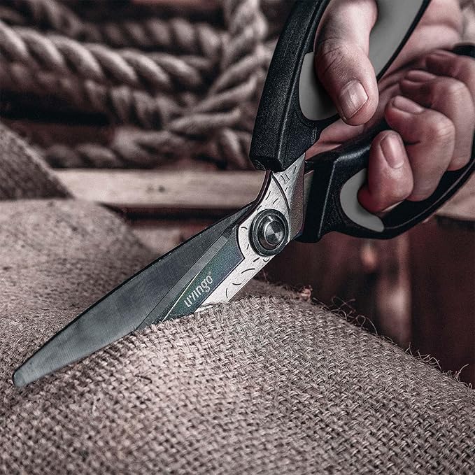 LIVINGO Heavy Duty Industrial Scissors: 10" Utility Stainless Steel Sharp Scissors all Purpose Premium Titanium Coating Forged Shop Shears for Household Pruning, Gardening, Construction, Black & Grey - Image 5