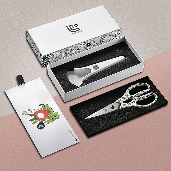 Linoroso Kitchen Scissors Heavy Duty Kitchen Shears with Magnetic Holder Made with Japanese Steel 4034, Multipurpose Ultra Sharp Cooking Scissors for Meat/Vegetables/BBQ/Herbs/Pizza (Graphic,Chili) - Image 9