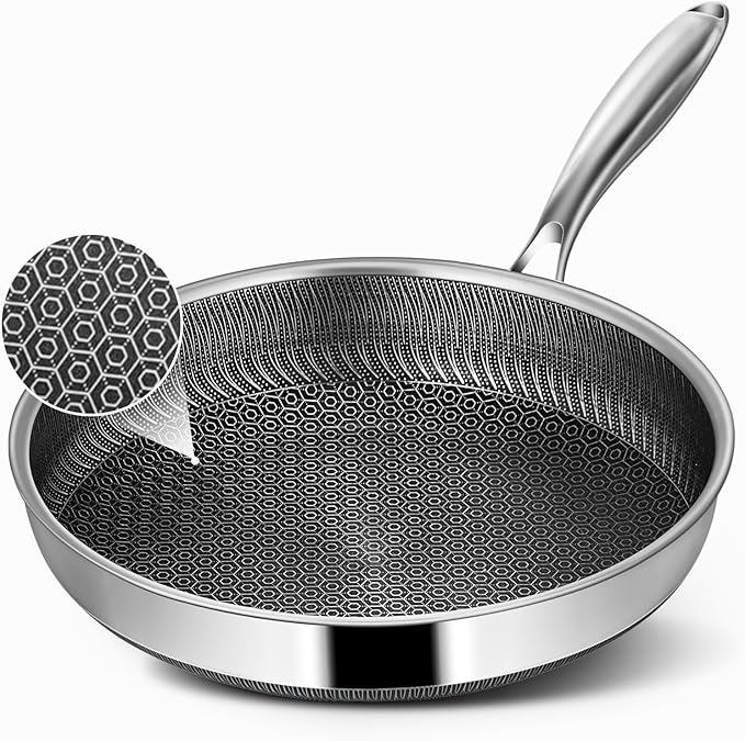 Non Stick Frying Pans, 8-inch Hybrid Frying Pans Nonstick Stainless Steel Skillets, Dishwasher & Oven-Safe, Stay-Cool Handle, PFOA Free Cookware, Compatible with All Cooktops by Vocvee