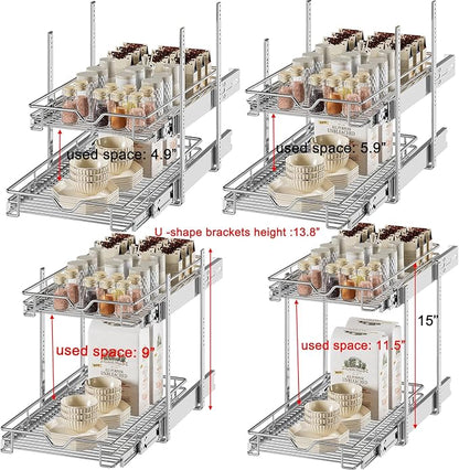 DINDON Pull Out Cabinet Organizer (14" W X 21" D), Cabinet Pull Out Shelves, 2 Tier Pull Out Drawers for Kitchen Cabinets, Wire Basket Slide Out Shelf for Cabinet Organization ​in Kitchen, Pantry - Image 6