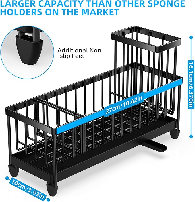 Moforoco Extra Large Sponge Holder for Kitchen Sink Organizer Caddy, Dish Brush Scrubber Holder,Stainless Steel Sink Box Utensil Holder,Soap Dispenser Set Tray Counter Accessories & Storage Rack - Image 3