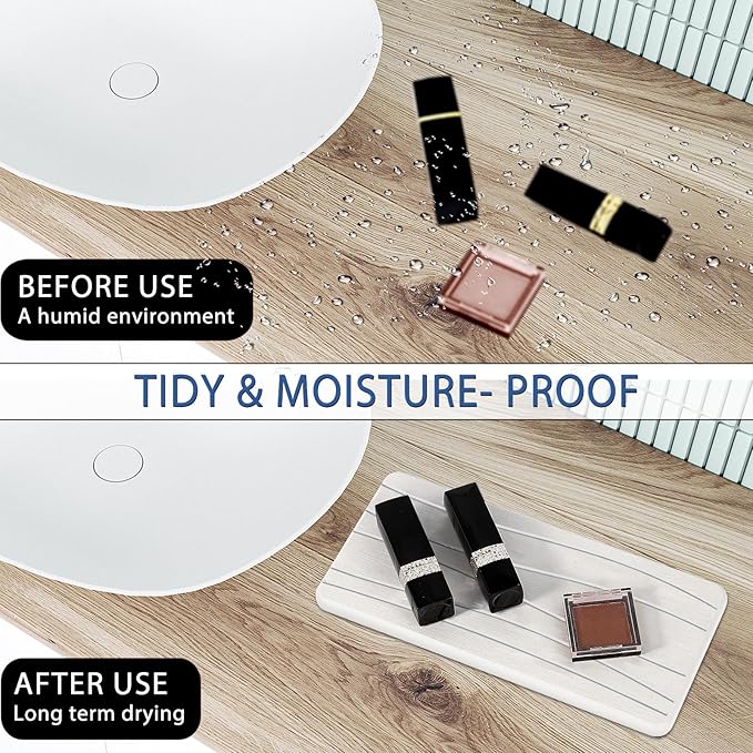 3PCS Water Absorbing Stone Tray, Fast Drying Stone Sink Tray, Stones Soap Trays, Water Absorbent Diatomite Trays, Diatomite Coasters for Kitchen Sink Bathroom Counter, Hand Soap Dish & Holders - Image 3
