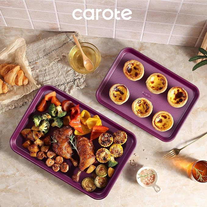 CAROTE 3-Piece Baking Pan Set - Bakeware Set, Baking Sheet Set Including 13 Inch 15 Inch 17 Inch Sheet Pan, Cookie Sheet for Baking, Royal Violet - Image 7