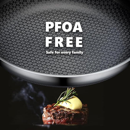 OATOFP Non Stick Frying Pans Set with Lids, Hybrid Skillet Set Nonstick (8+10+12inch), Pans for cooking, PFOA Free Stainless Steel Kitchen set, Dishwasher and Oven-Safe Cookware Sets - Image 3