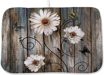 Spring Dish Drying Mat 18x24 Inches For Kitchen Counter Absorbent Floral Special Kitchen Decoration Summer Flower Drying Mat Pad For Home Kitchen,Dining Room,Office Decoration