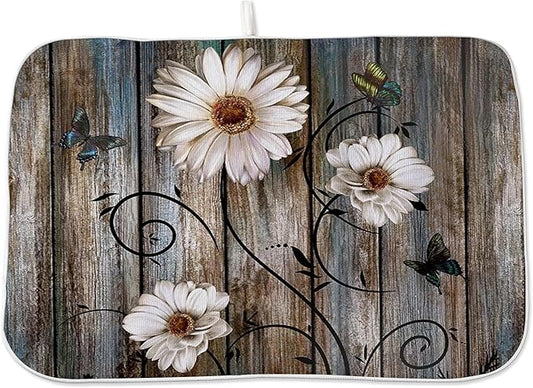 Spring Dish Drying Mat 18x24 Inches For Kitchen Counter Absorbent Floral Special Kitchen Decoration Summer Flower Drying Mat Pad For Home Kitchen,Dining Room,Office Decoration
