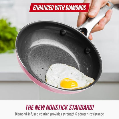 Blue Diamond 8" Nonstick Frying Pan Skillet, Ceramic Diamond Infused PFAS-Free, Dishwasher & Oven Safe, Stay Cool Handle, Durable Non Toxic Metal Utensil Safe, Egg & Omelet Pan, Pink - Image 2