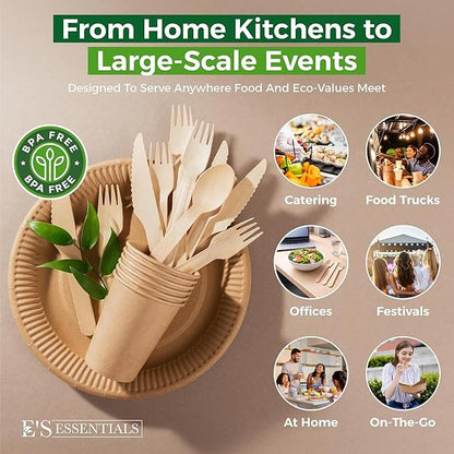 700 PCS Wooden Cutlery Set - 100% Compostable Silverware (300 Forks, 200 Spoons, 200 Knives) - Eco-Friendly Wooden Utensil Set & Disposable Party Utensils, Alternative to Bamboo Cutlery - Image 7