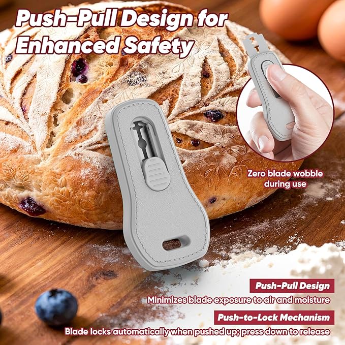 24SHEN Bread Lame, Sourdough Scoring Tool with Extractable & Magnetic, Sour Dough Tools Sourdough Cutter for Homemade Bread Making, Scoring Knife Include 5 Razor Blades-Gray - Image 3